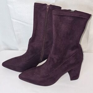 Express‎ Purple Plum Faux Suede Zip Ankle Boots Womens Size 6 Block Heel Booties